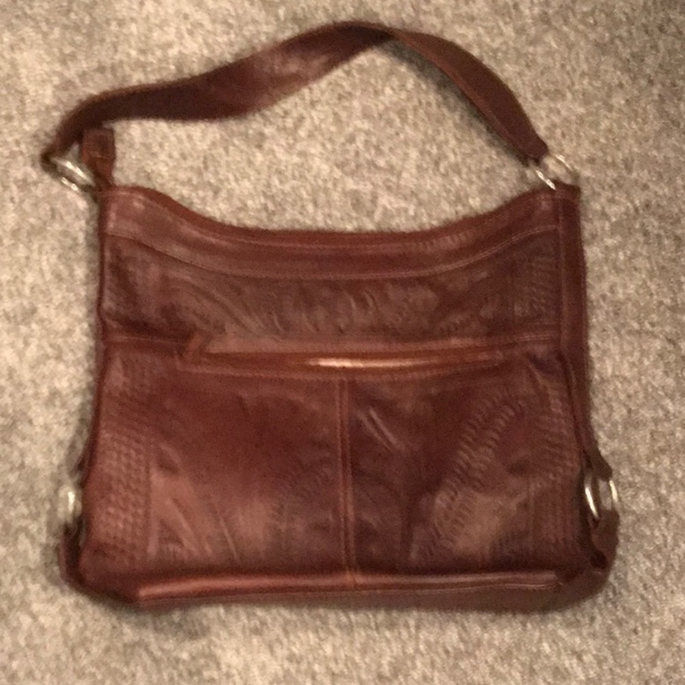 Brown Embossed Leather Shoulder Bag - Picture 2 of 10